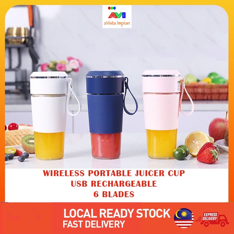 AVI Upgraded 6-Blades Electric Juicer Cup Portable Blender Smoothie Mini Mixer Squeezer Juice Maker USB Rechargeable