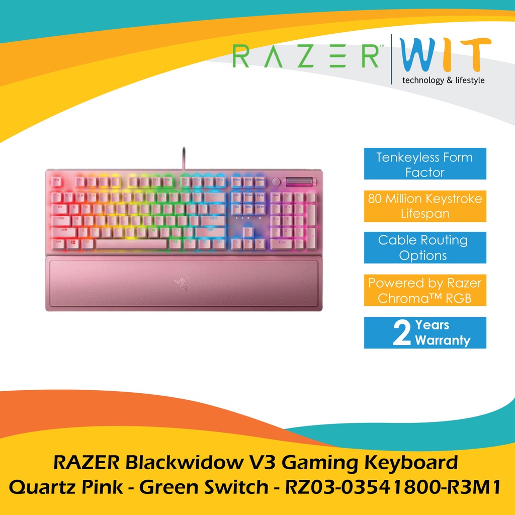 RAZER Blackwidow V3 Gaming Keyboard - Quartz Pink - Green Switch - RZ03-03541800-R3M1