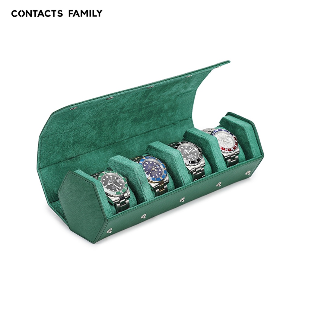 CONTACTS Family 4 Watches Roll Case Travel Wrist Jewelry Storage Organizer