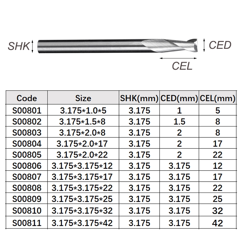 Duty Repair CNC Milling Bit Carbide Spiral End Mill 3.175mm 2 Flute Router Tool Heavy - Image 3