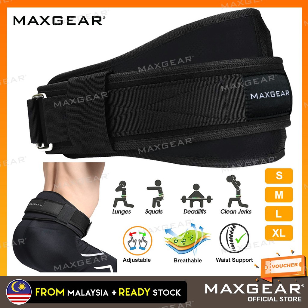 MAXGEAR Weightlifting Waist Belt Gym Belt Adjustable Gym Fitness Squat Training Strong Lumbar Back Support Tali Pinggang