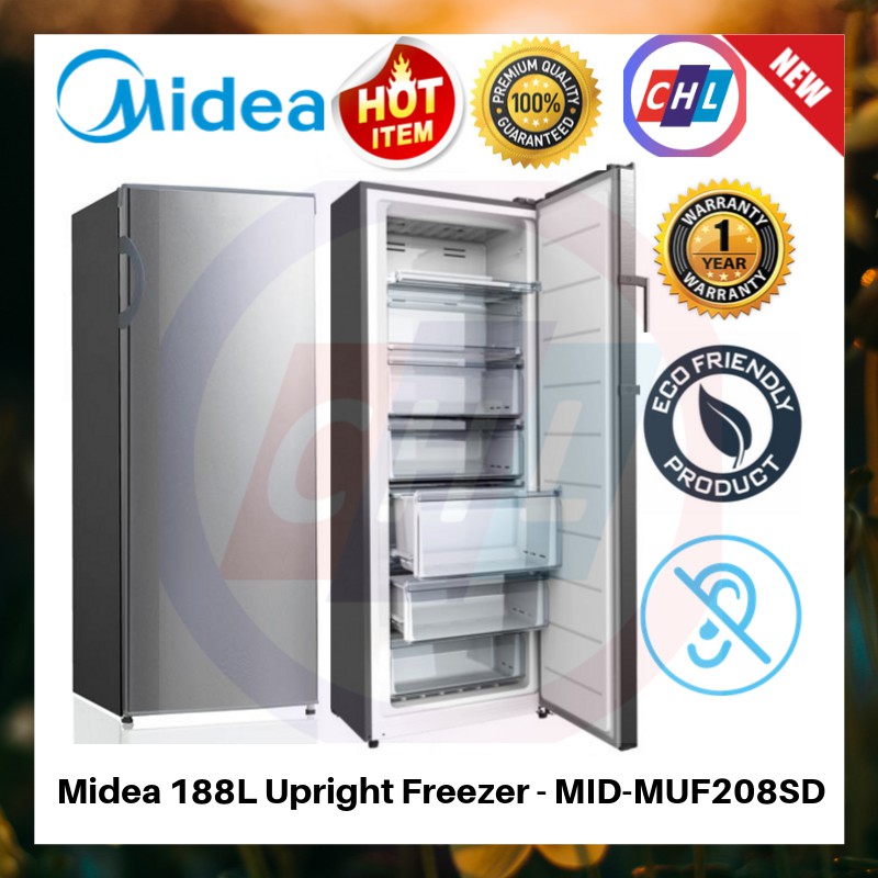 MIDEA (Send By Lorry+Hot Item+ AUTHORISED DEALER)UPRIGHT FREEZER 188L MUF-208SD(1420x550x550mm)