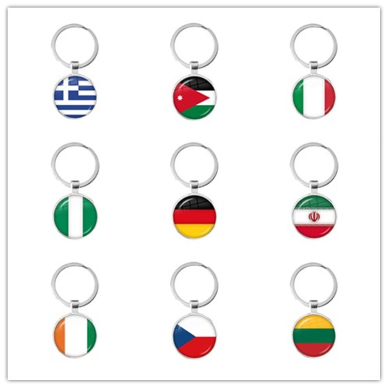 National Flag Glass Cabochon Keychain Greece,Jordan,Italy,Nigeria,Germany,Iran,Czech Republic,Lithuania Key Ring Key Holder Gift
