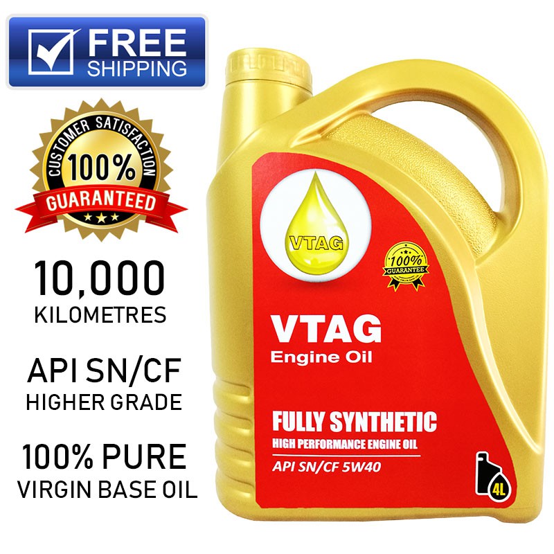 VTAG Fully Synthetic SAE 5W40 Engine Oil - 4 Litres [With 