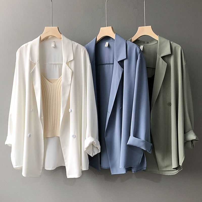 READY STOCK【S-5XL】Korean style women sunscreen chiffon suit jacket thin design loose drape Blazer