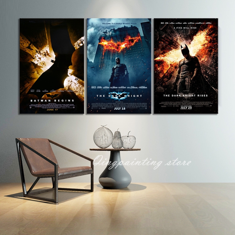 3pcs Batman Trilogy HD Movie Poster Woonkamer Wall Art Pictures Home