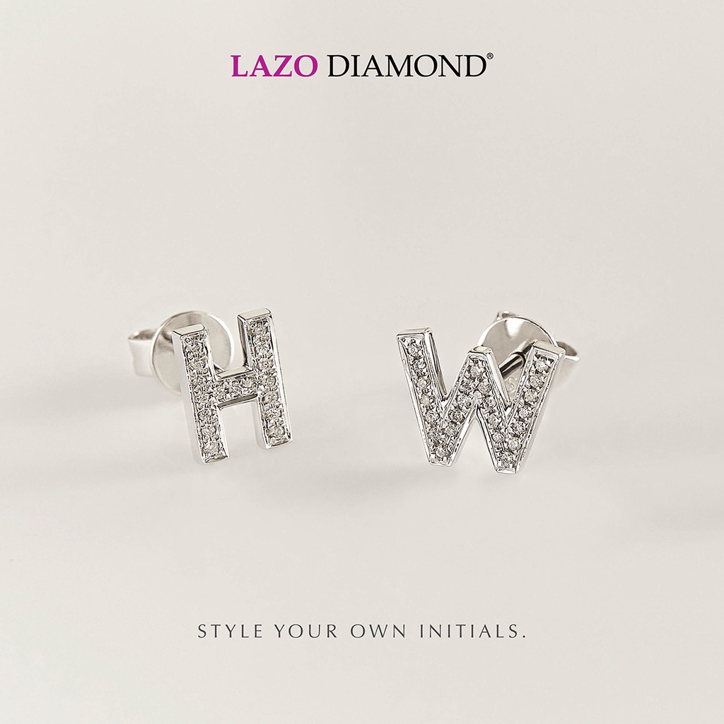 LAZO DIAMOND Initial Pavé Diamond Stud Earrings in 9k White Gold