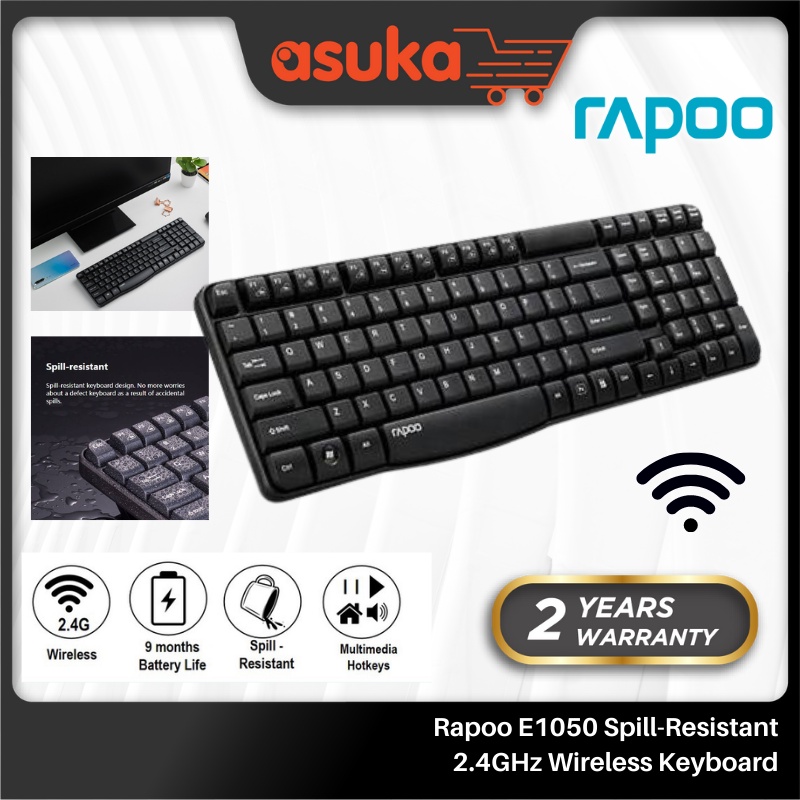 Rapoo E1050 Spill-Resistant 2.4GHz Wireless Keyboard