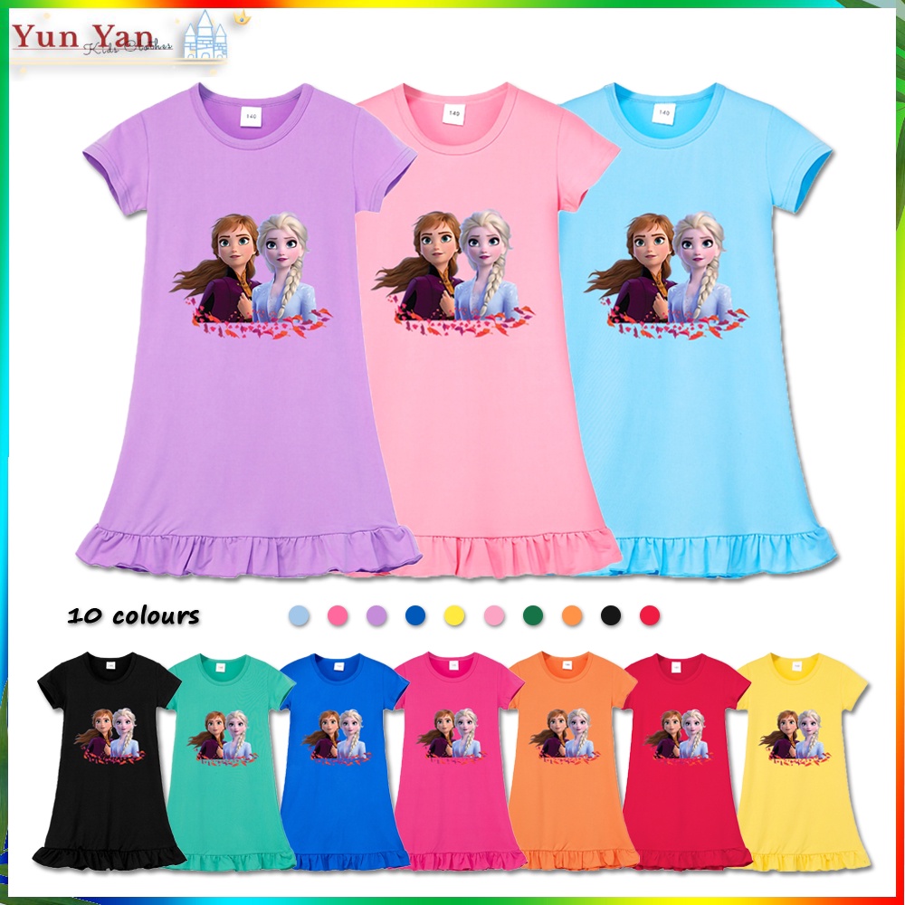 Frozen Elsa Casual Dress Sleepwear Little Girls Cartoon Printed Baby Short  Sleeve Kids Nightdress Baju Budak Perempuan | Shopee Malaysia