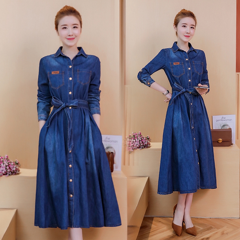 long sleeve denim midi dress