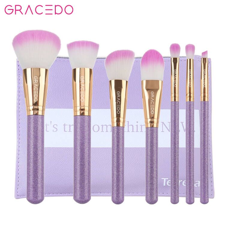 GRACEDO 7pcs Makeup Brush Set Violet Gold Fullfeatured Professional