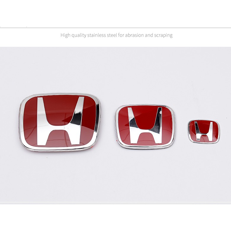 3pcs Honda LOGO ( Front u0026 Rear +STEERING ) Type-R Badge/Emblem Red 