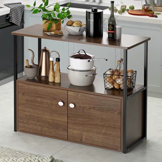 Nordic Design Small Island Table Microwave Storage Shelf Cabinet Wooden
