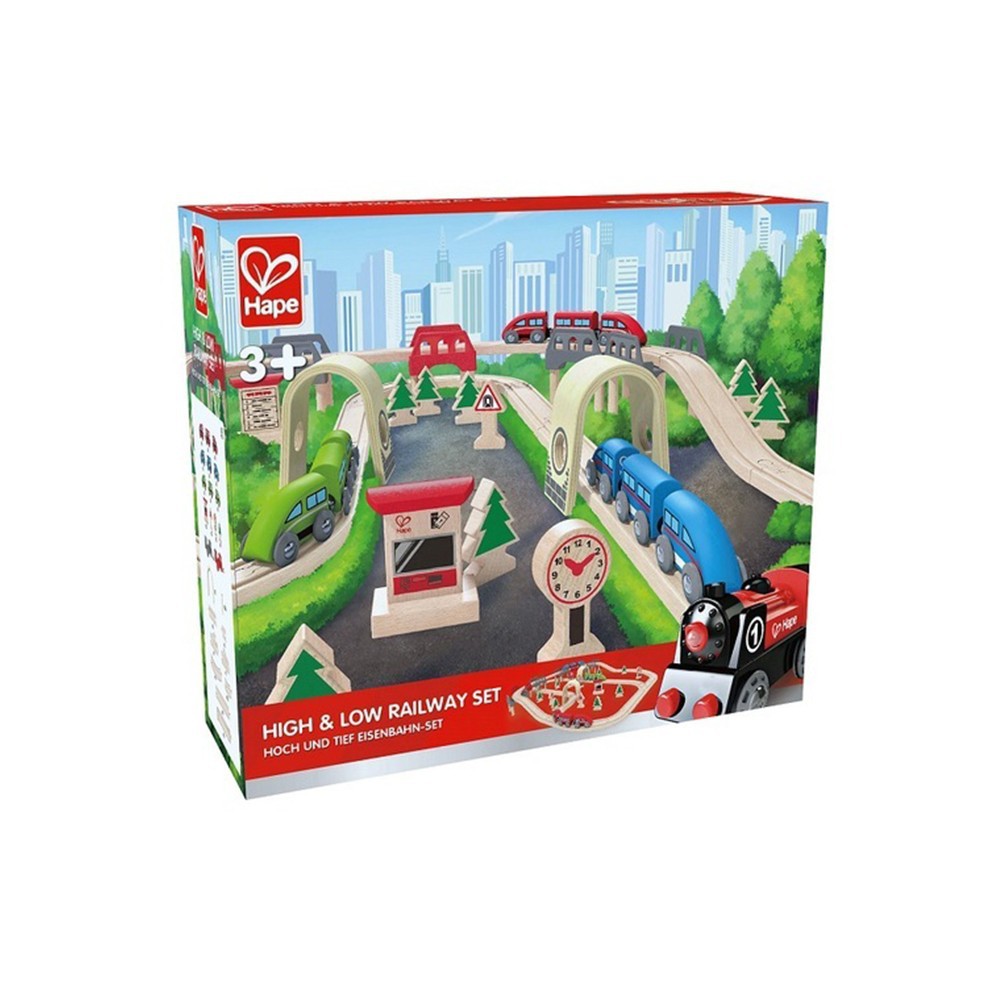 hape high and low railway set