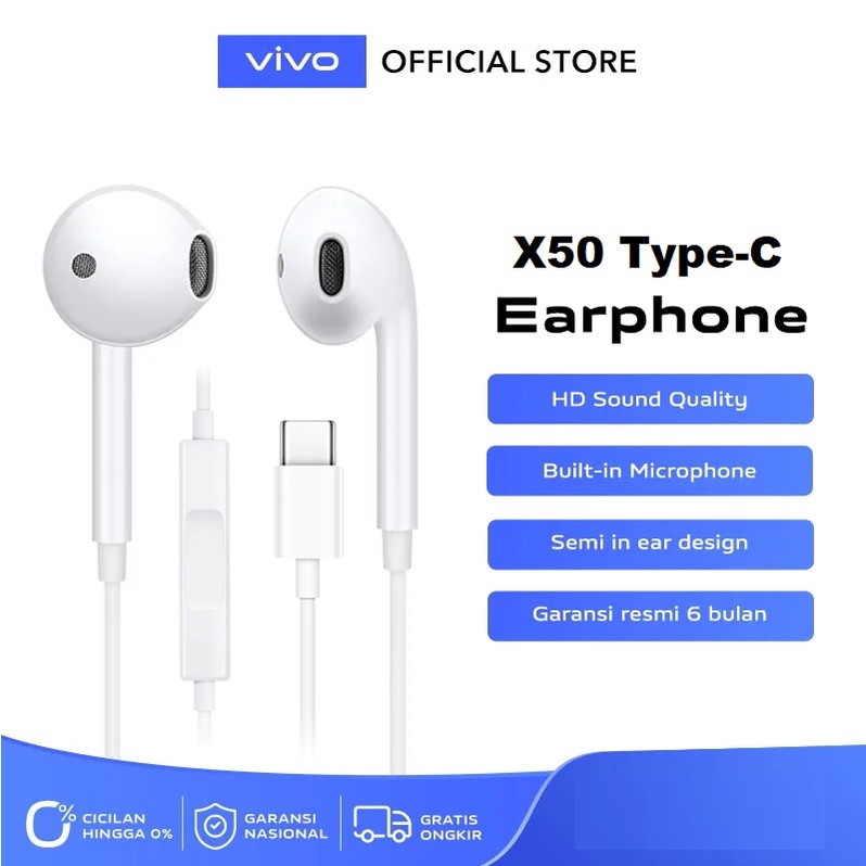 Original Vivo TypeC Earphone X50 Stereo Headphone Wired Audio Headset