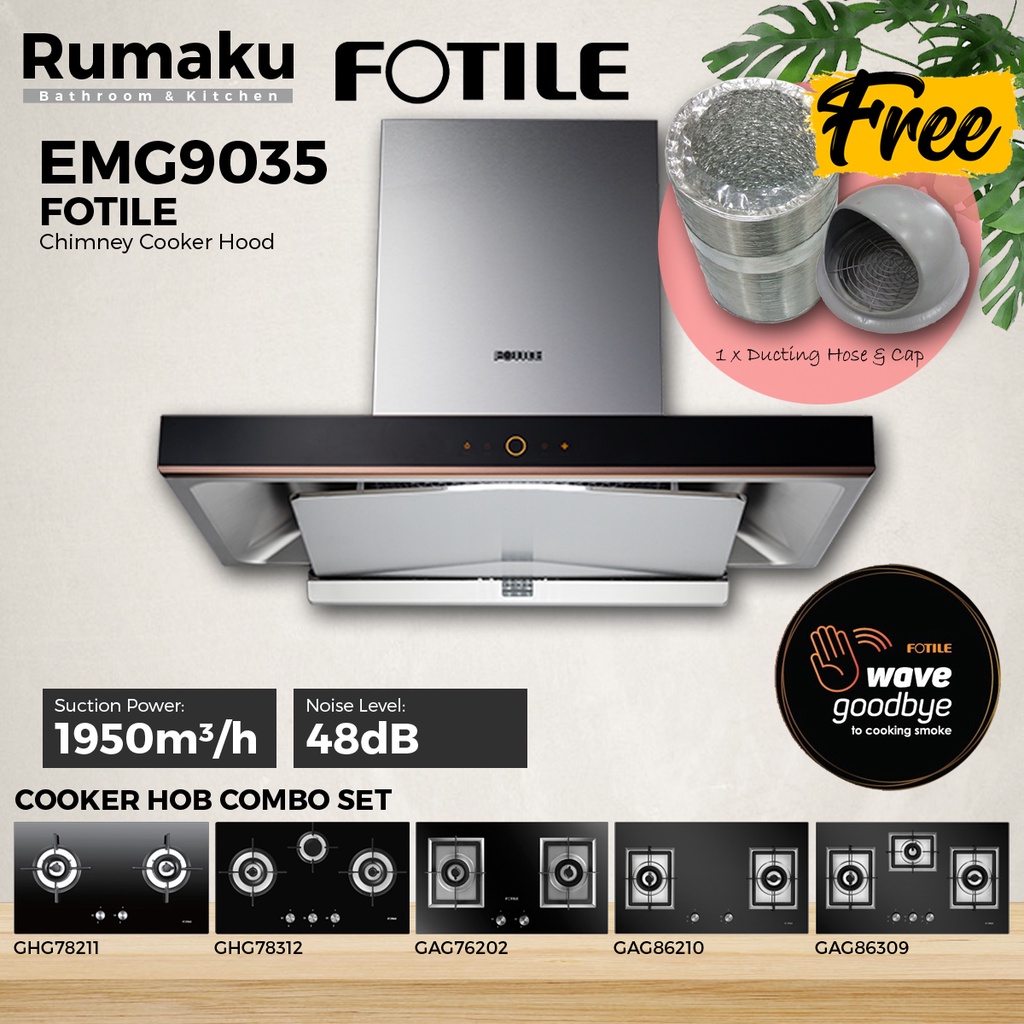 [COMBO SET] FOTILE EMG9035 Chimney Cooker Hood + Built-In Gas Cooker ...