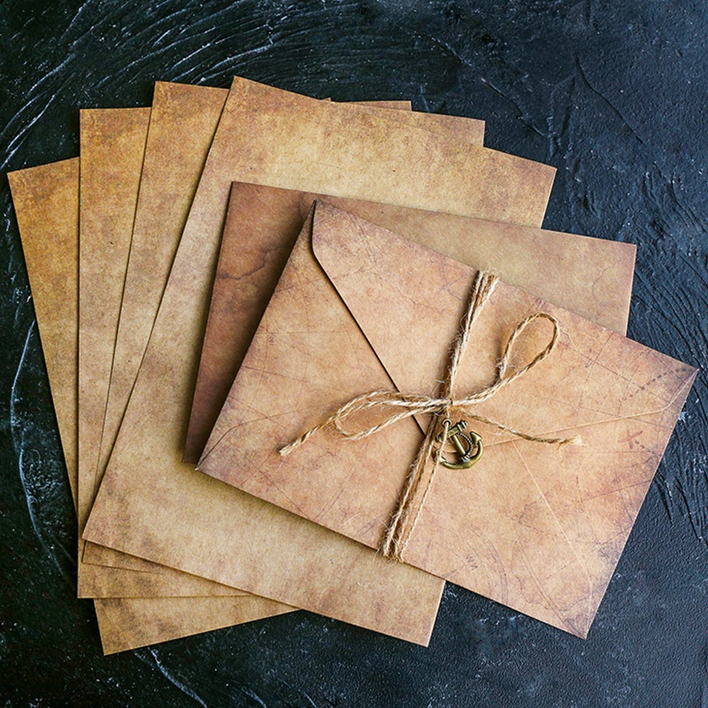 2 Pcs Vintage Romantic Kraft Envelope and Letter Paper Set with Hemp Rope