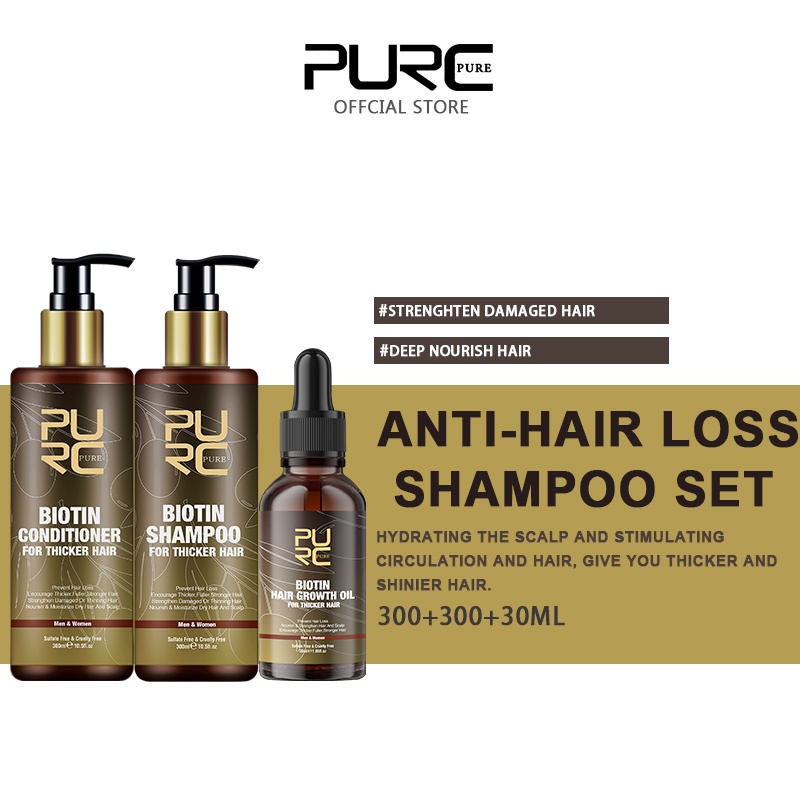 PURC 3Pcs Fast Hair Growth Set Biotin Ginger Anit Essential Hair Loss  Thickener Serum Shampoo and Conditioner Kit | Shopee Malaysia