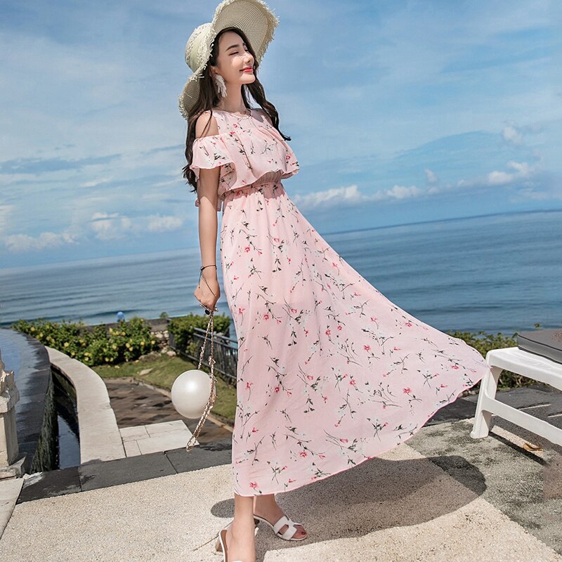 Dress Midi Wanita O Neck Cold Shoulder Lengan Pendek Motif Dress Midi Wanita O Neck Cold Shoulder Lengan Pendek Motif