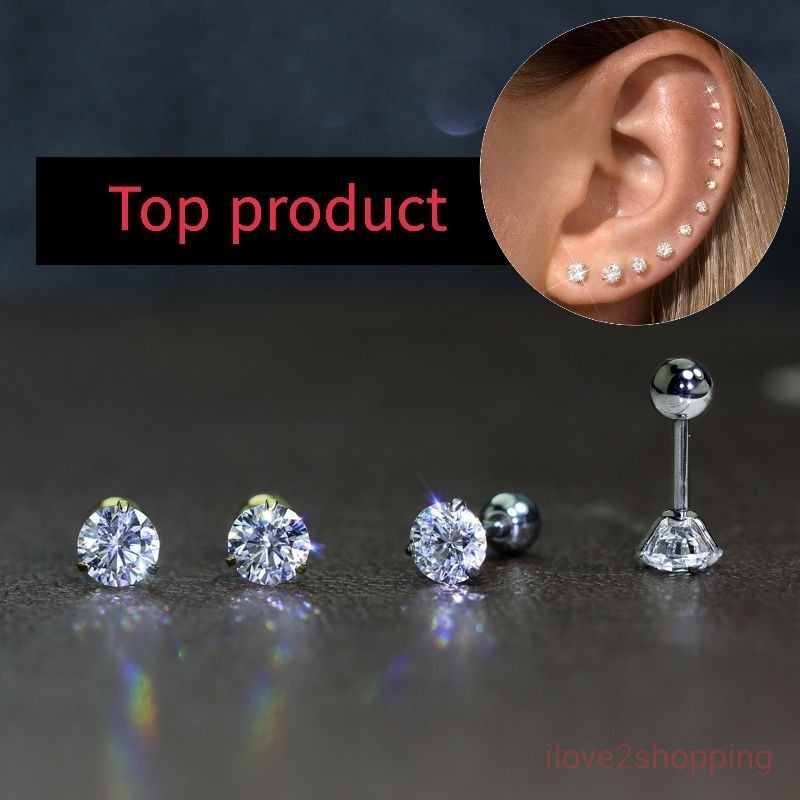 2pcs(H1) shiny diamond stainless steel Helix Tragus new zircon round earring for men women anti-allergy do not fade耳钉