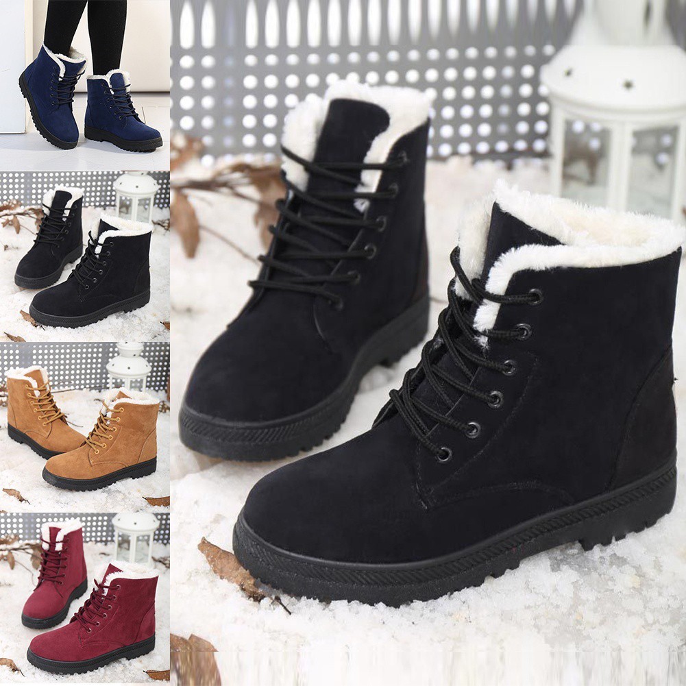 Womens Ladies Winter Warm Lined Lace-up Ankle Boots ...