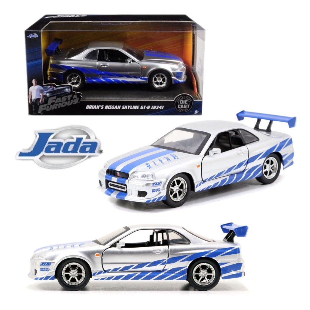 Original Jada 1:32 Fast & Furious Brian's Nissan Skyline GT-R [BNR34] Diecast Car Ready Stock In Malaysia