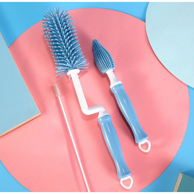 Ready Stock Silicone baby bottle pacifier rotating long handle cleaning brush