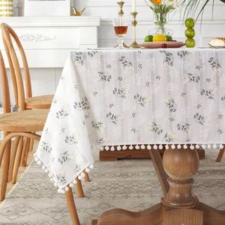 White Fresh Lilac Flower Cotton Bohemian Tablecloth Alas Meja Rectangle Kopi Makan Ikea Decoration Dining 8 Kerusi 桌布 Shopee Malaysia