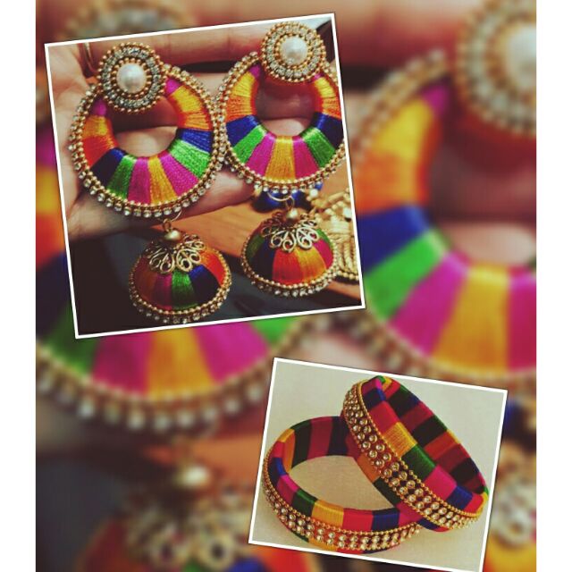 Deepavali Collections/Indian Traditional Bangle+Earring Set/Birthday Gift/ Traditional wear/Silk Thread Bangle