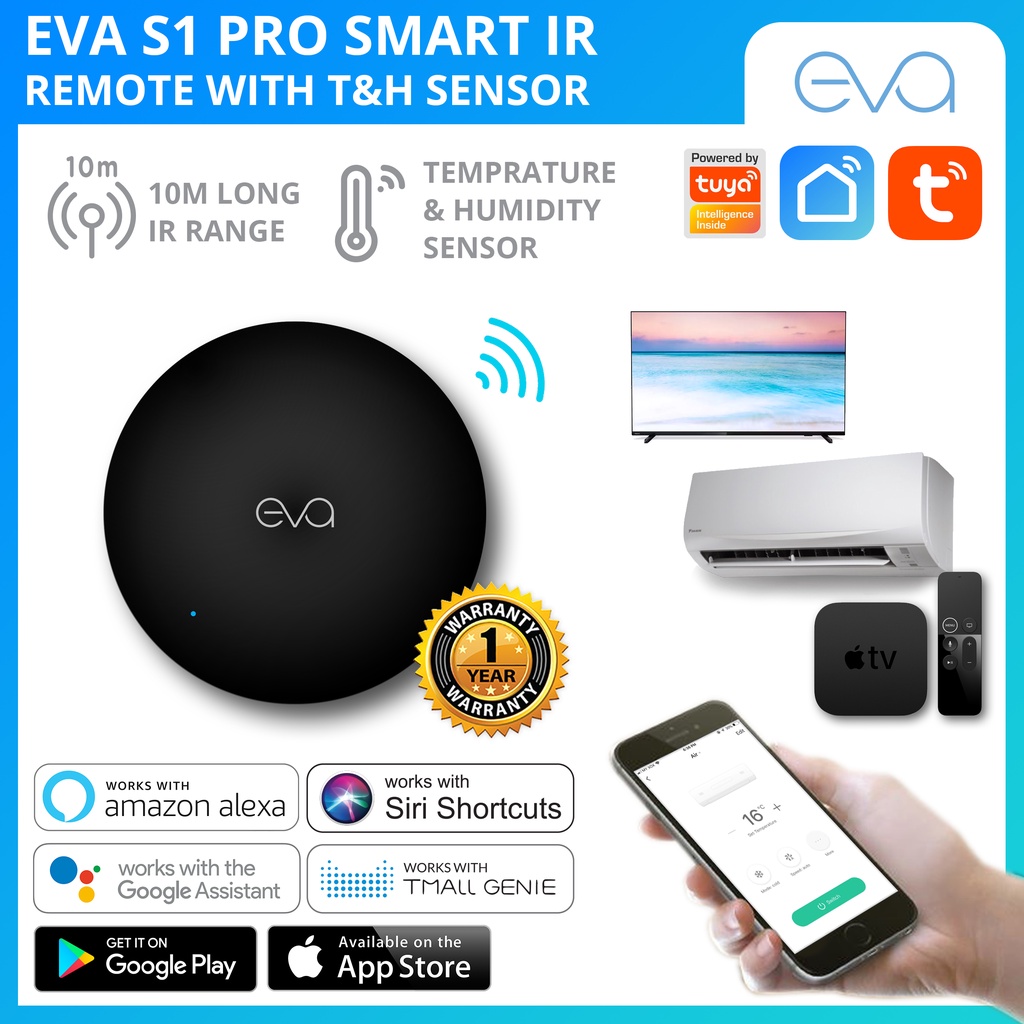 [NEW] Eva S1 PRO Smart Universal IR Controller with T&H Sensor Tuya Smart Life app works with Alexa, Google Home