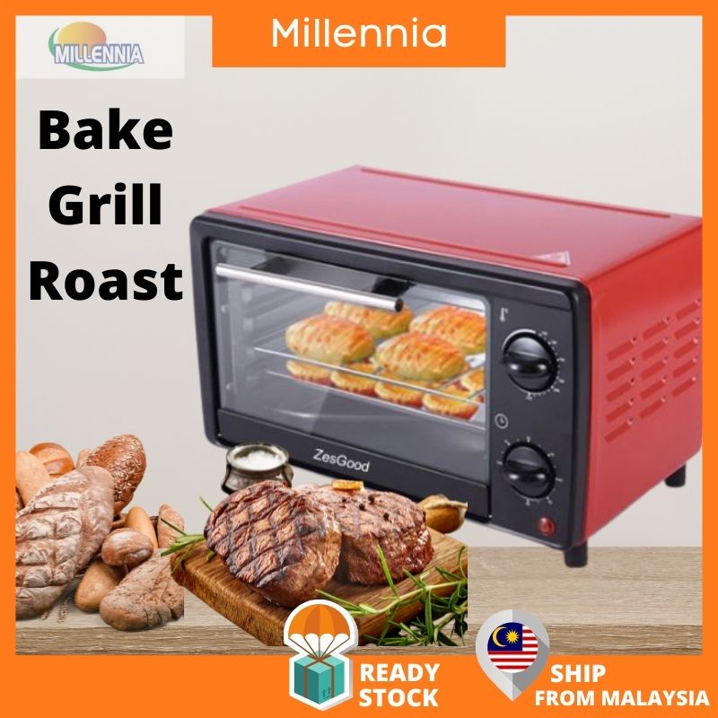 🔥Ready stock🔥 12L Electric Timing Multi Function Oven Toaster Grilling Baking Toasting 650W Red Oven For Panggang Biskut