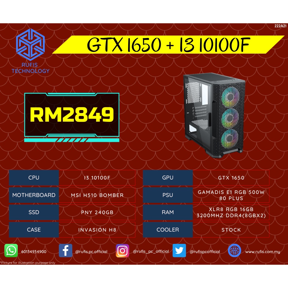 Rufis Custom Gaming Pc Package Intel I3 10100f Gtx 1650 16gb Ram 240gb Ssd Shopee Malaysia 4326