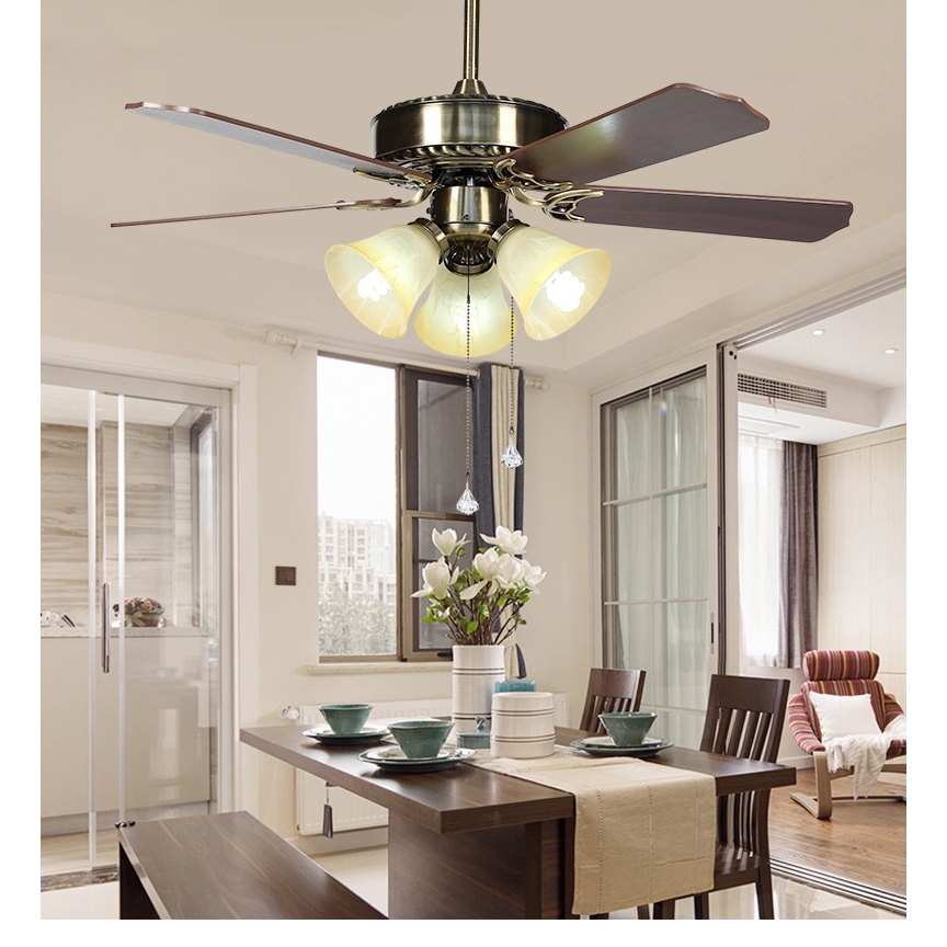 Riyueda American Fan Light Living Room Family Dining Room 5 Leaf Ceiling Fan Light