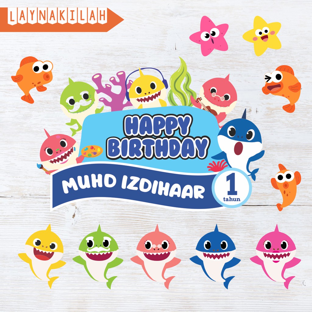 Custom Name Age Baby Shark Set Cake Topper No Diy Needed For Birthday Cake Decoration For Boys Girls Shopee Malaysia