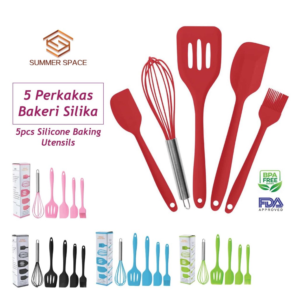 ‍5Batang Perkakas Bakeri Silika 100% BPA Free 5 in 1 Silicon Cooking Tools Utensils Set Non-Stick Kitchenware Set