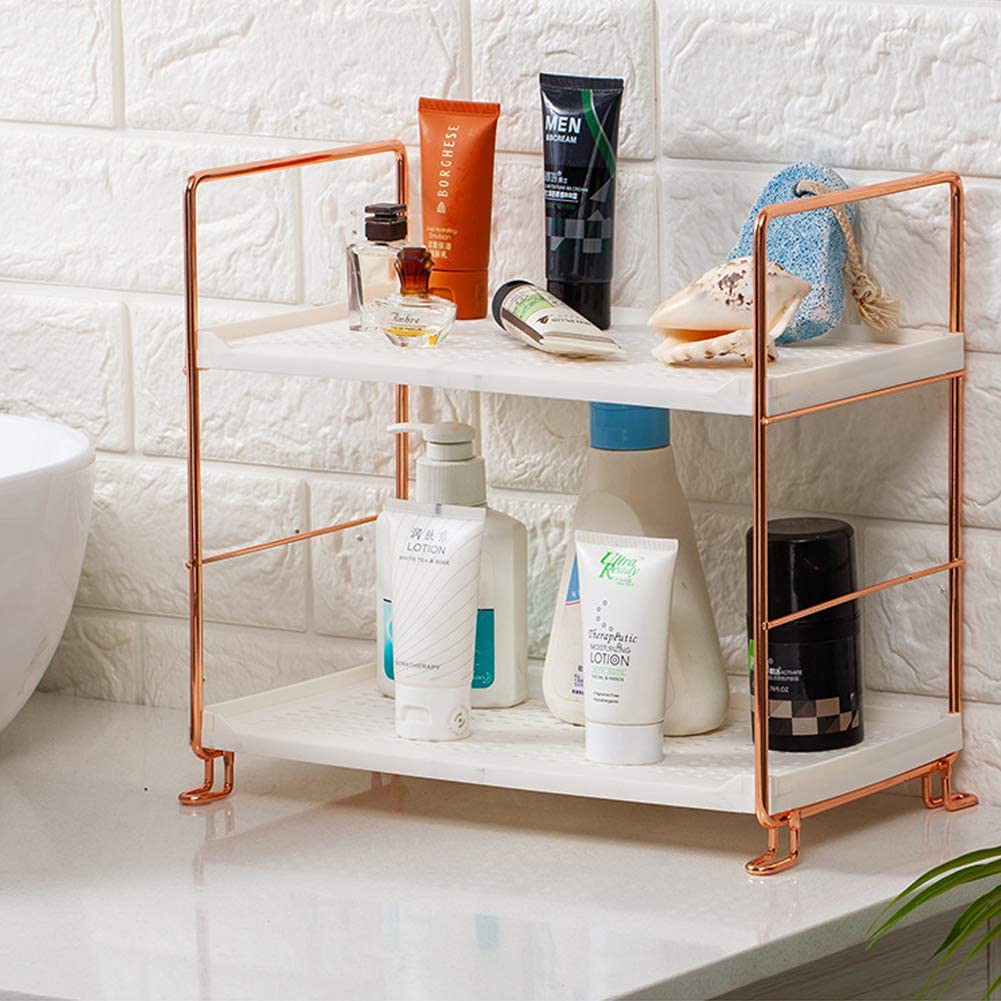 Plastic Metal Freestanding Stackable Organizer Shelf Bathroom Countertop Storage Shelf Cosmetic Organizer Holder Kitchen Spice Rack 2 Tier Standing Rack Shopee Malaysia