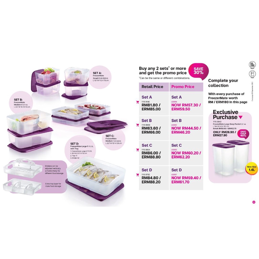  Tupperware Freezermate 550ml 650ml 1 5L 3 1L Shopee Malaysia