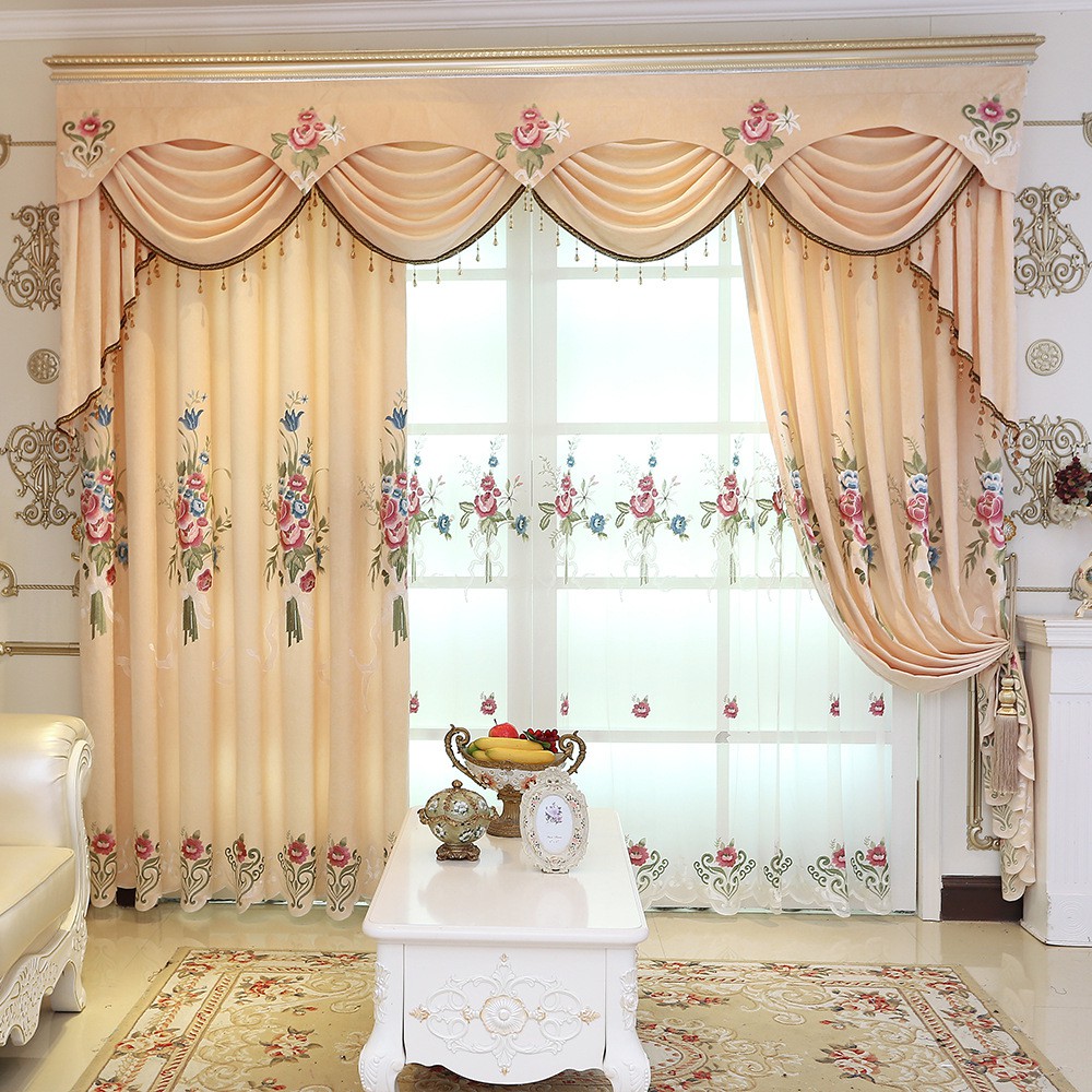 Peony Embroidered Curtains For Living Room Bedroom Floral Pattern Luxury Curtain Elegant Window Curtain Velvet Sliding Door Blackout Curtain Shopee Malaysia
