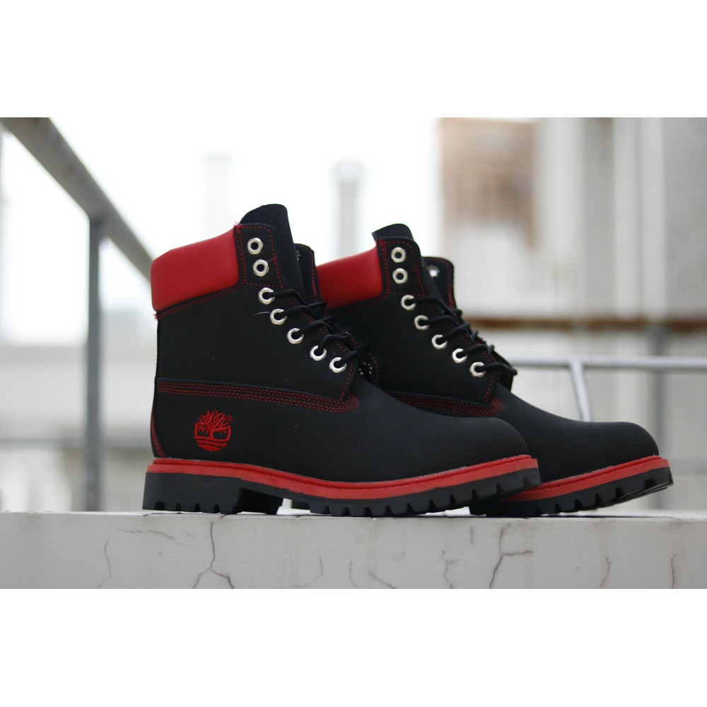 timberland red and black boots