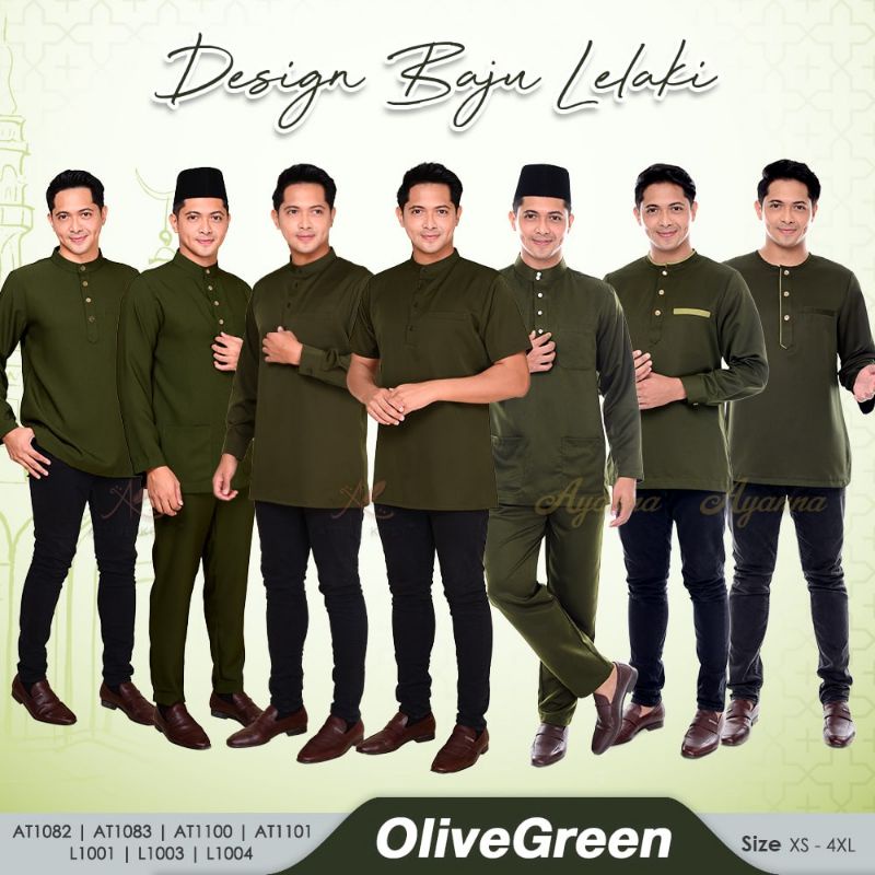 Baju Raya Color Olive Green, Kurta dan Baju Melayu Sedondon (Ready ...