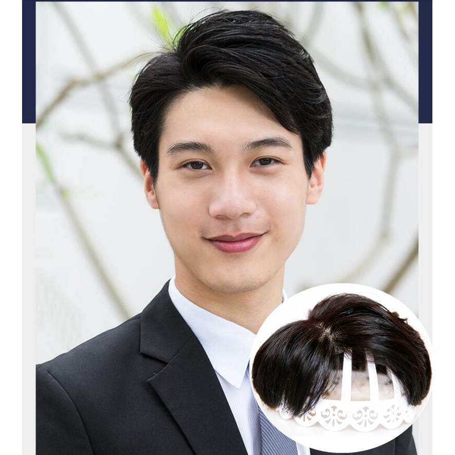 Men Real Human Hair Toupee Short Hair System Left Part Hair
