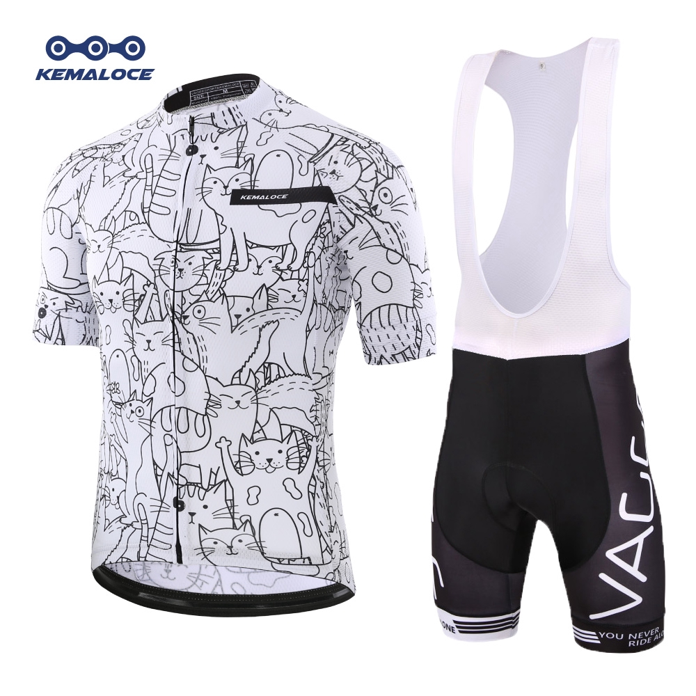 KEMALOCE Carton White Cycling Clothing Men Reflective Bicycle Jersey Short Sleeve Bike Clothes