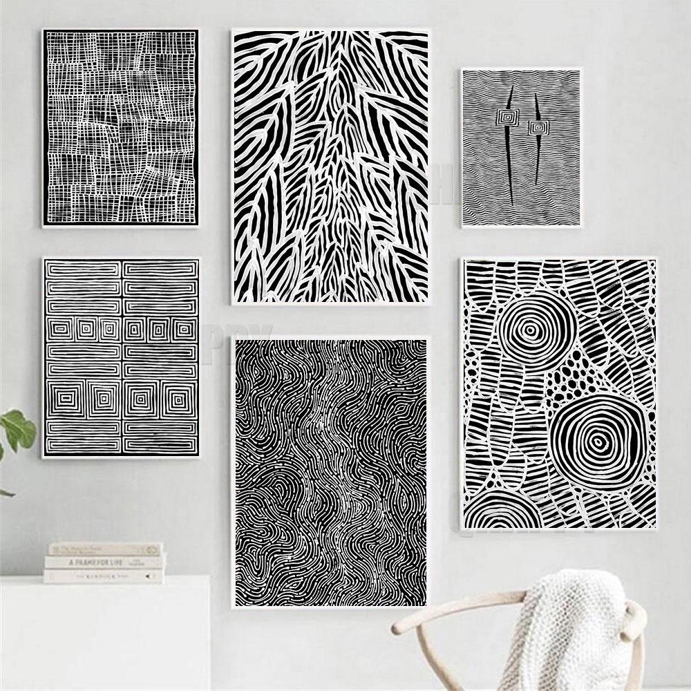 Line Totem Aboriginal Artwork Wall Art Canvas Painting Black And White Geometry Art Poster Prints Home Decoration