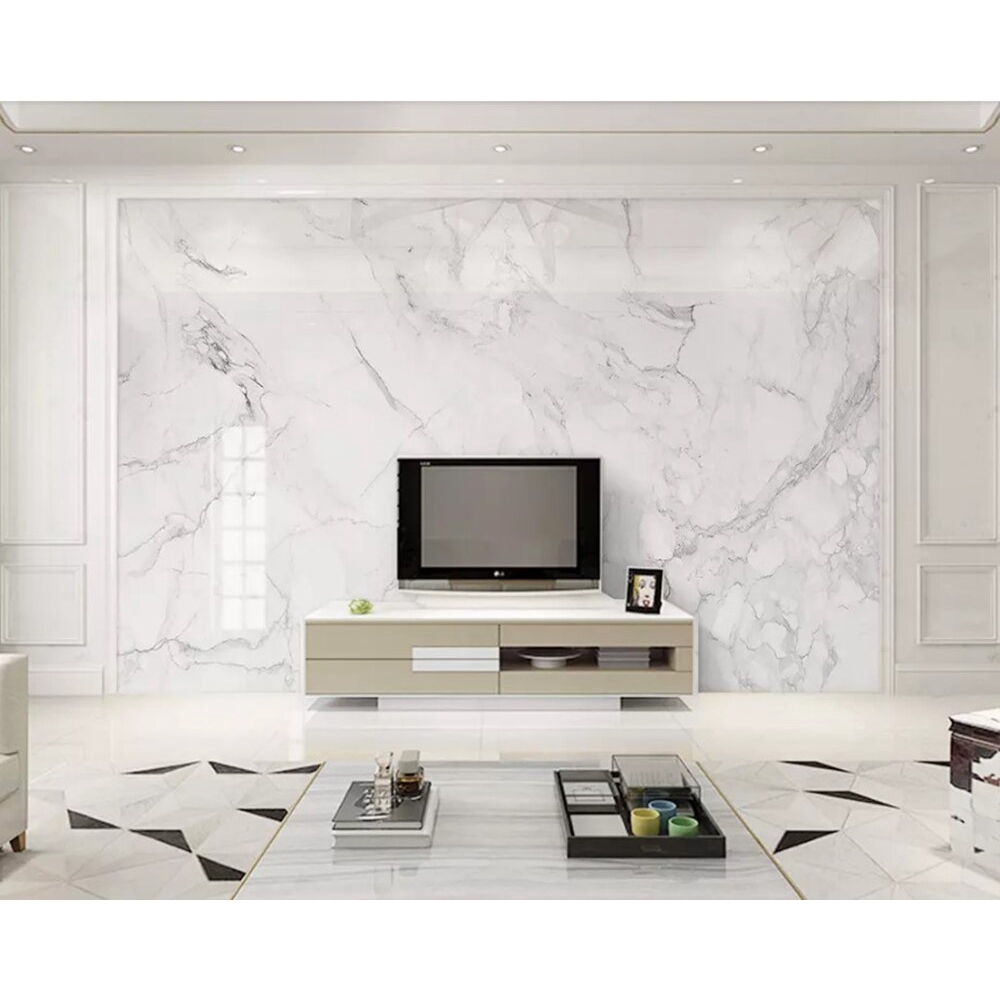 Simple white marble texture 3d wallpaper sticker,hotel restaurant cafe  living room tv sofa wall bedroom custom mural | Shopee Malaysia