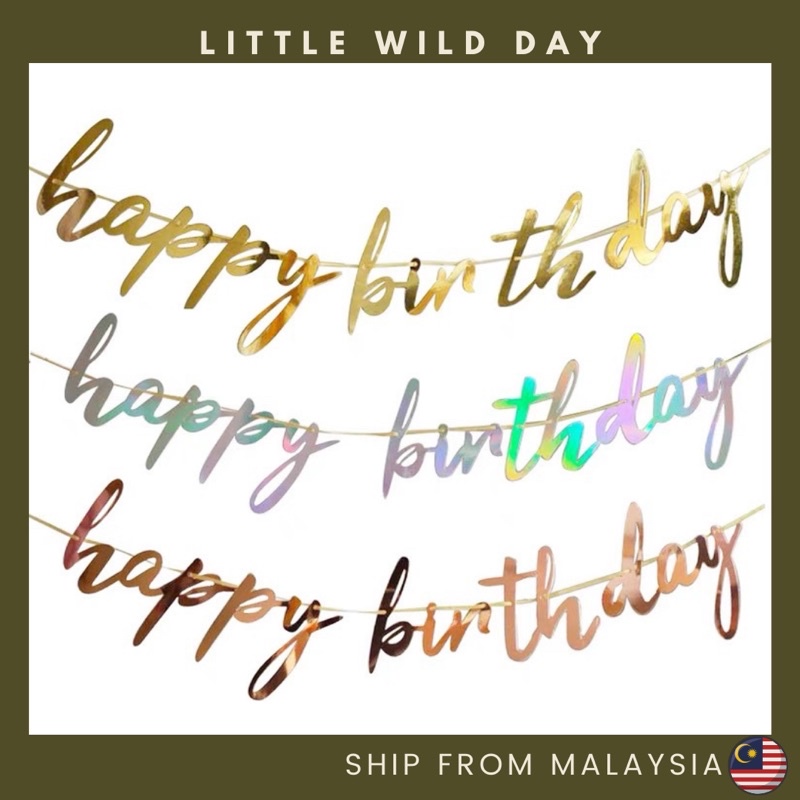 LittleWildDay Happy Birthday Letter Foil Stamping Banner Birthday ...