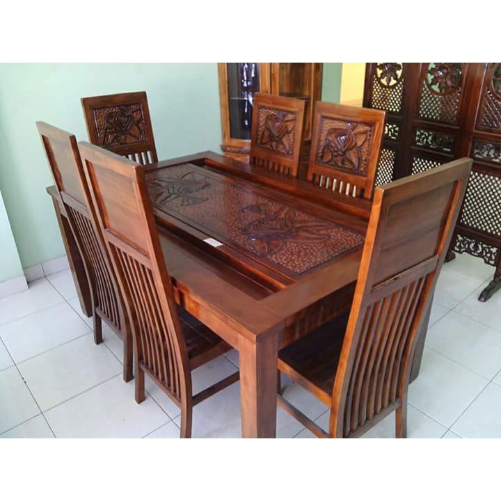 Dining Table Meja  Makan  6 chairs JATI WOOD Shopee  Malaysia