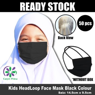 READYSTOCK/HEADLOOP BLACK KIDS /HIJAB BLACK KIDS/50PCS 3PLY NO BOX