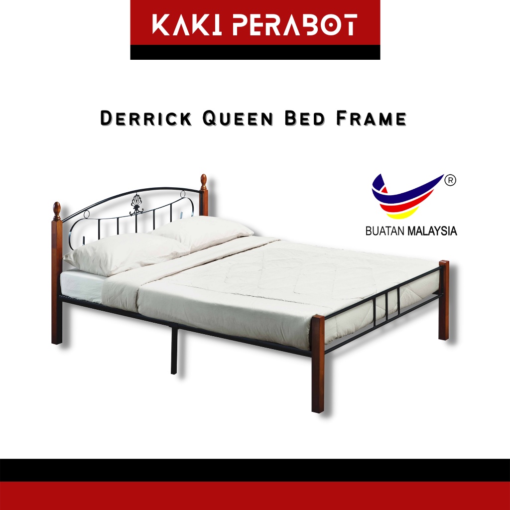 DERRICK Queen Size Bed Frame Queen Bed Frame Metal Double Bed Katil ...