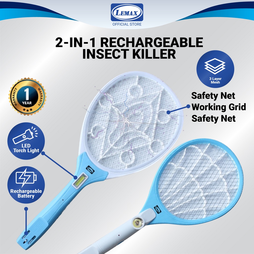 LEMAX 2 in 1 Rechargeable Insect Killer Mosquito Racket Torch Light