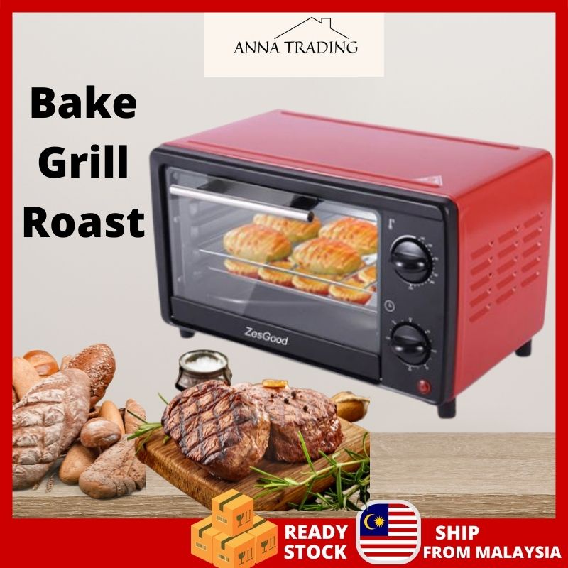 🔥Ready stock🔥 12L Electric Timing Multi Function Oven Toaster Grilling Baking Toasting 650W Red Oven For Panggang Biskut